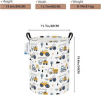 Round Foldable Laundry Hamper Kids Forest Vehicles Excavator Boys Gift Basket - Image 2