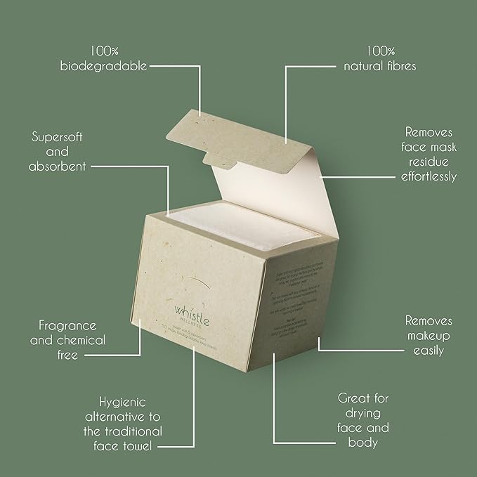 Whistle Wellness® Disposable Face Towel 10"×12", Resealable Box, Biobased Plant - Image 2