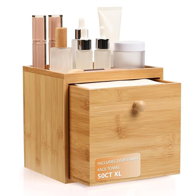 Disposable Face Towel with Bamboo Drawer Storage Box by Eggs+sound