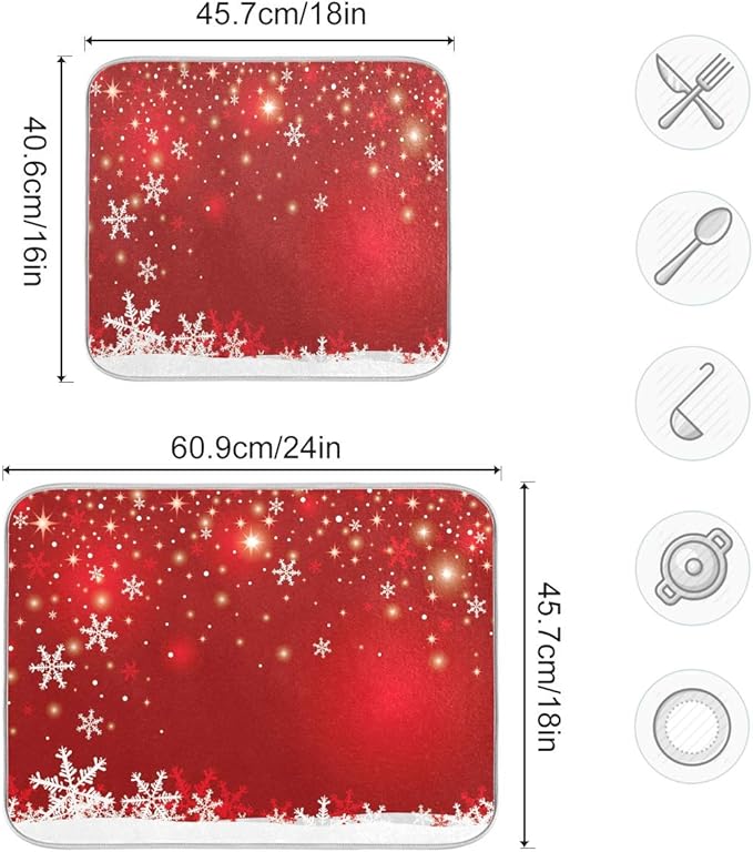 Christmas White Snowflake On Red Background Dish Drying Mat 18x24inch Dish - Image 3