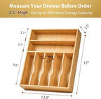 Umilife Bamboo Kitchen Drawer Organizer, 13 Inch Silverware Utensil Tray Holder - Image 3