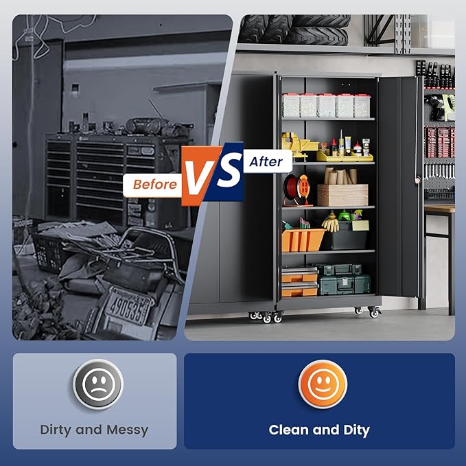 Yizosh Metal Garage Storage Cabinet with Locking Doors and Adjustable Shelves,- 75" Rolling Steel Tool Cabinet for Home Office,Garage,Warehouse - Image 7