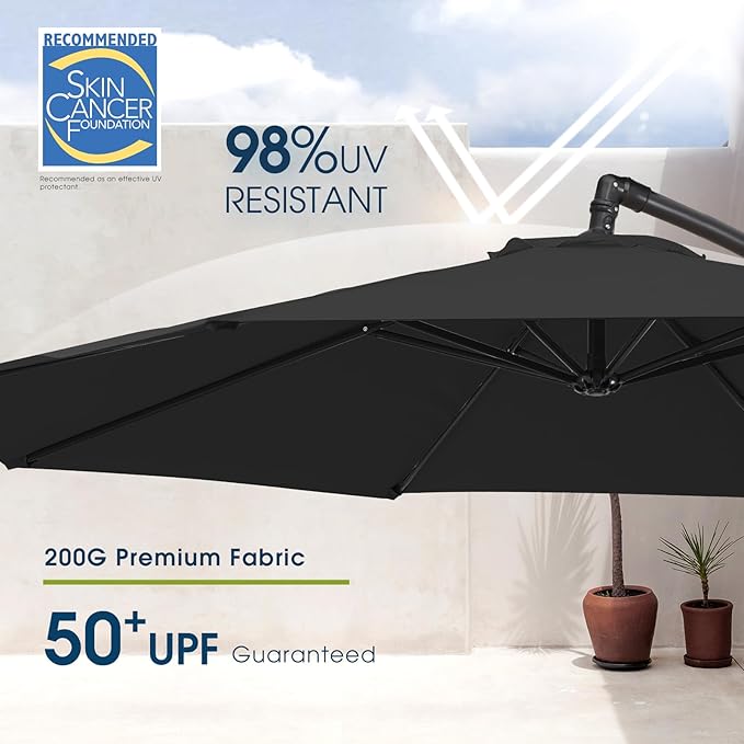 wikiwiki 10ft Patio Umbrella with Base Included, Outdoor Offset Cantilever Umbrella with Sandbag Base for Backyard, Garden and Pool, Easy to Tilt and Crank, Black - Image 3