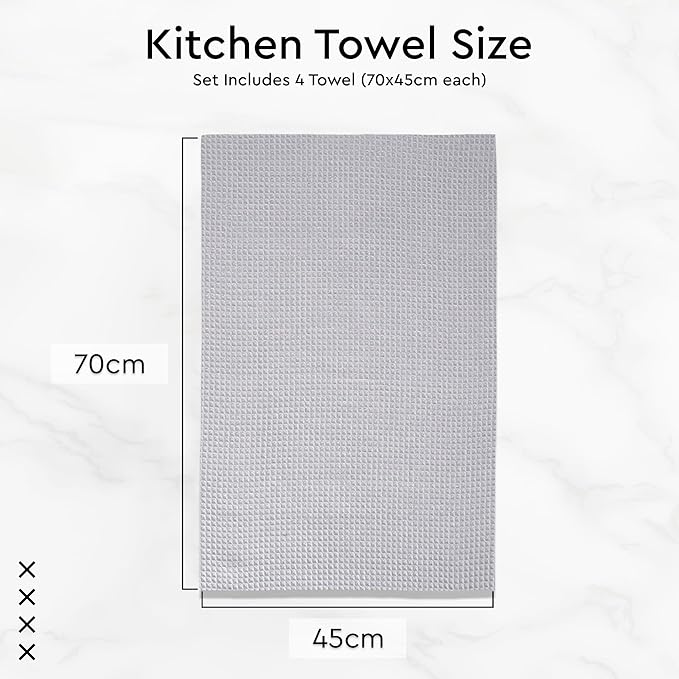 Encasa XO Kitchen Dish Towels Set | Light Grey | Waffle Weave and Flat Hand Tea - Image 6