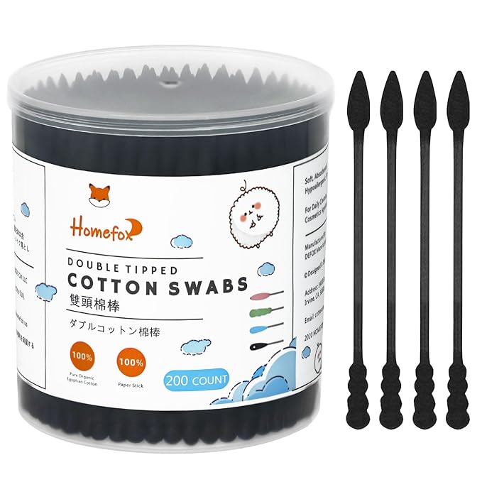 Black Cotton Swabs Spiral Pointed by HOMEFOX