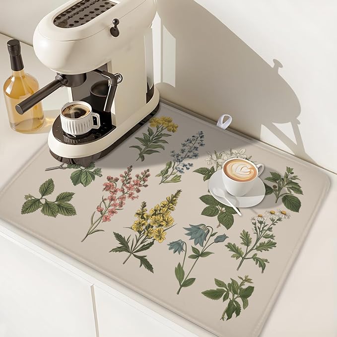 Vintage Plants Herbs Floral Dish Drying Mat - Image 7