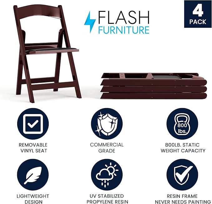 Flash Furniture Hercules Series Folding Chairs for Weddings and Formal Events, Stackable Commercial Event Seats with 1,000-lb. Static Weight Capacity, Set of 4, Red Mahogany - Image 3