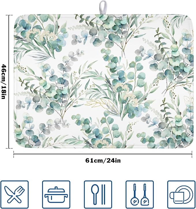 Spring Sage Green Leaves Dish Drying Mat - Image 2