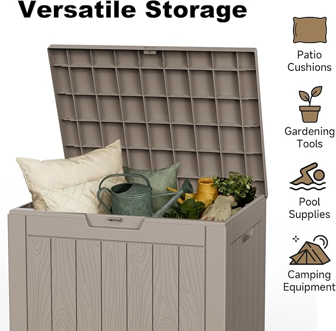 30 Gallon Outdoor Deck Box, Lockable Waterproof Outdoor Storage Boxes For Garden Tools,Indoor Cushions,Accessories Outside Storage Resin Weatherproof Container(Grey) - Image 4