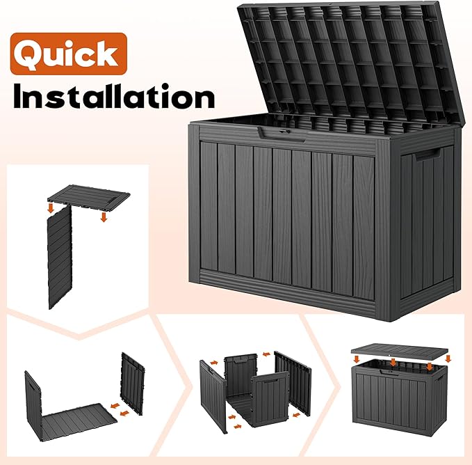 Outdoor Storage Box, Resin Deck Boxes Indoor and outdoor, Waterproof Storage Box Lockable Lid (Black, 50 Gallon) - Image 6