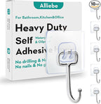 10 Pack Hold 44lb, Hooks for Hanging, Waterproof Adhesive Wall Hooks, Large by Alliebe