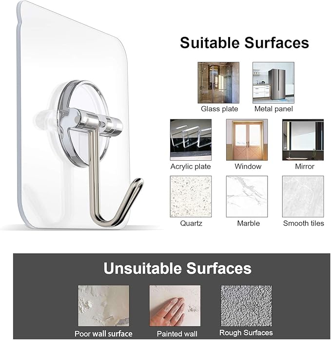 Adhesive Hooks Removable Wall Hook 13 LB Ceiling Hooks Transparent Seamless - Image 5