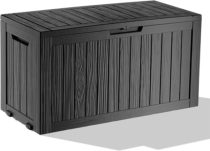 75 Gallon Waterproof Outdoor Storage Box,Resin Deck Box,Lockable Outside Storage Box Container for Patio Furniure,Garden,Pool Tools (75 Gallon,Black) by MAIUSCOLI