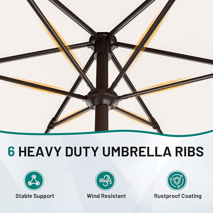 AreShark 7.5FT Patio Umbrella Table Market Umbrella with 6 Sturdy Ribs, Button Tilt/Crank, Heavy-Duty Outdoor Umbrellas for Pool, Deck, Garden and Backyard, Cream White - Image 7