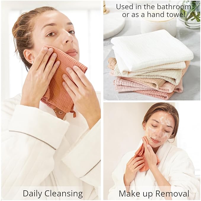 Konssy 7-Pack Soft Cotton Face Wash Cloths, Reusable Absorbent Washcloths - Image 3