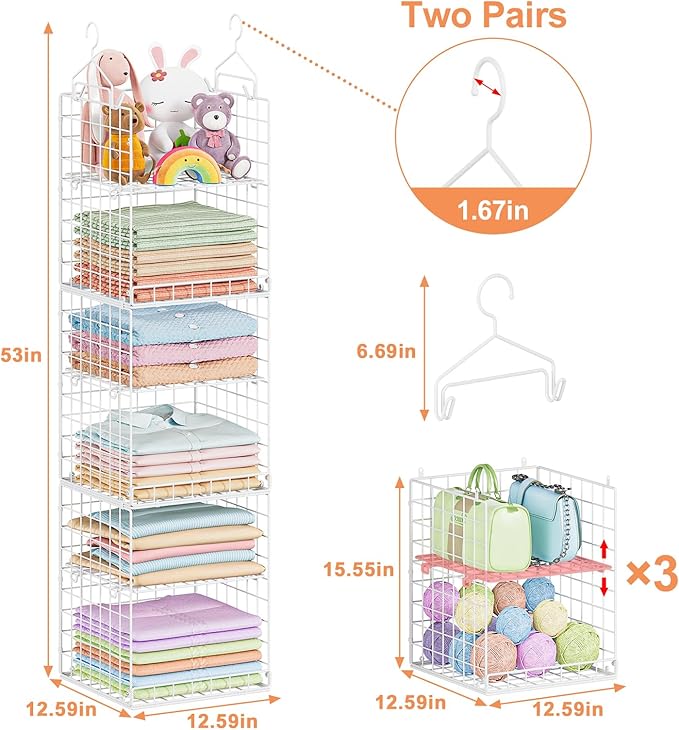 6 Tier Raised-Height Hanging Closet Organizer, Stackable Sweater Organizer - Image 3