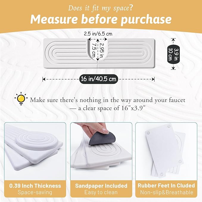 16" Faucet Mat for Kitchen Sink, Long Diatomite Fast Drying Stone Sink Tray - Image 2