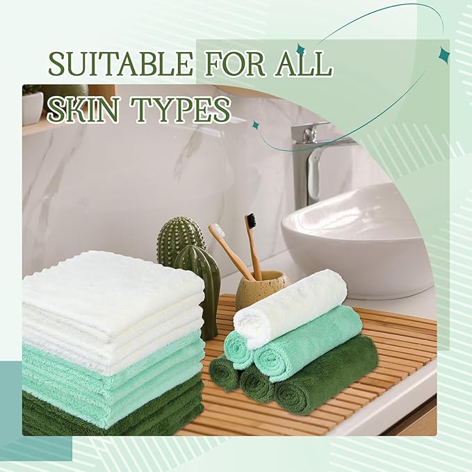 Syhood 12 Pieces Face Wash Cloth 12 x 12 in Makeup Remover Cloths Towel Coral - Image 6