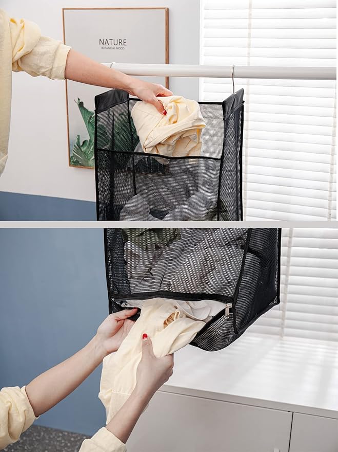 Jelier Hanging Breathable Mesh Laundry Hamper Basket, Portable Heavy Duty - Image 4