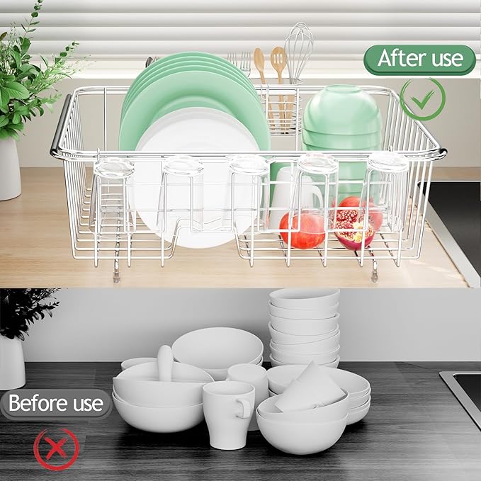 Dish Drying Rack in Sink, Extendable Stainless Steel Dish Drainers - Image 7