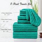 8 Pcs Blue Green Cabana Stripe Large Bath Towel Set - Image 3