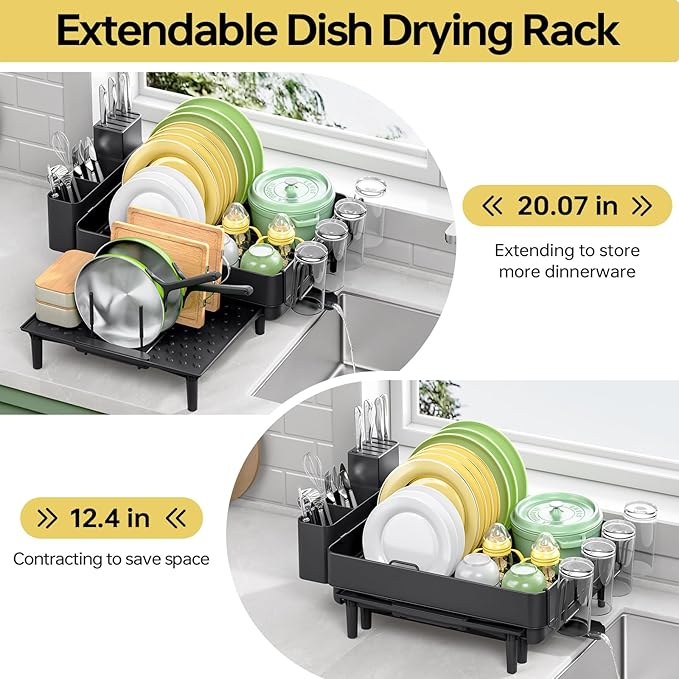 Dish Drying Rack for Kitchen Counter, 304 Stainless Steel Dish Rack, Expandable - Image 6