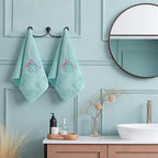 2 Pcs Shell Hand Towels Mint Blue Bathroom Decor 14x29 Inch Embroidered 100% - Image 5