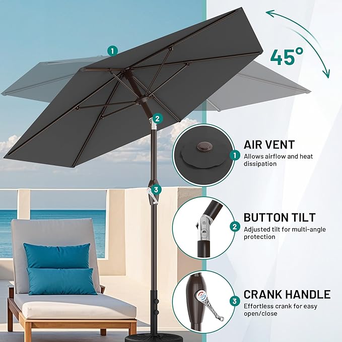 AreShark 7.5FT Patio Umbrella Table Market Umbrella with 6 Sturdy Ribs, Button Tilt/Crank, Heavy-Duty Outdoor Umbrellas for Pool, Deck, Garden and Backyard, Gray - Image 6