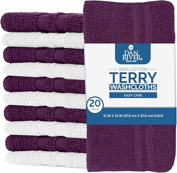 DAN RIVER 100% Cotton Washcloths 20 Pack Premium Quality Face and Body Cloth - Image 2