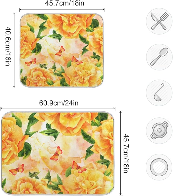 Tarity Watercolor Yellow Rose Dish Drying Mat - Image 3
