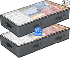 2 Pack Under Bed Storage, 90L Collapsible Closet Containers Organizers and by BiCINE