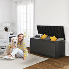 ROJIK Outdoor Storage Housing Deck Box - Waterproof Patio Furniture, Garden Tools, Cushions, Pool Accessories Storage Bench with Lockable Lid and Side Handles (Black 110 Gal) - Image 5