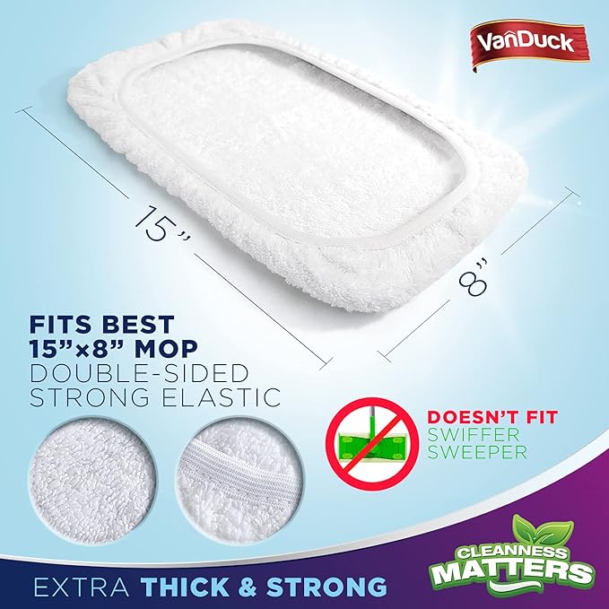 VanDuck 100% Cotton Pad Terry Cloth Mop Refills 15x8 inches, 2 Pack - Image 2