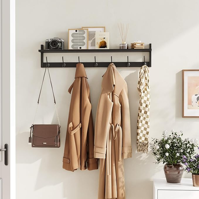 BAMEOS Wall Hooks with Shelf 35 Inch Length Entryway Hanging Shelf Wood Coat - Image 7