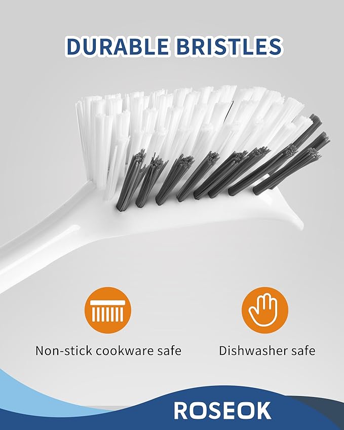 Dish Brush with Built-in Scraper, Kitchen Scrub Brush - Image 3
