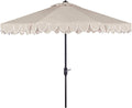 SAFAVIEH 9ft Outdoor Patio Umbrella, Round, Valance, Beige & White Trim, Auto Crank Tilt, UV Resistant for Deck, Backyard, Poolside (PAT8006C) by SAFAVIEH