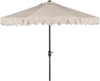 SAFAVIEH 9ft Outdoor Patio Umbrella, Round, Valance, Beige & White Trim, Auto Crank Tilt, UV Resistant for Deck, Backyard, Poolside (PAT8006C) by SAFAVIEH