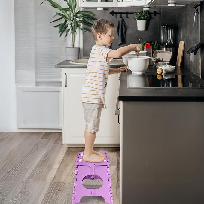 Delxo 11 inch Folding Step Stool, Non-Slip Foldable Stools Up to 300 LBS, Step Stool with Handle, Lightweight for Kitchen, Bathroom, Bedroom, Garden, Light Purple, 1PC - Image 3