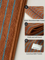 WENSHUO Fluffy Caramel-Striped Pure Cotton Bath Towel, 100% Combed Cotton - Image 3
