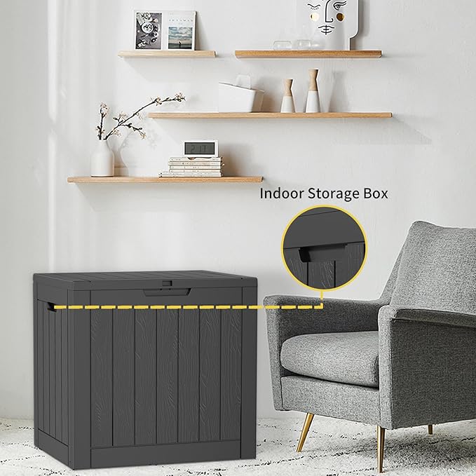 ROJIK 37 Gallon Outdoor Storage Box,Deck Box - Waterproof Patio Furniture, Garden Tools, Cushions, Pool Accessories Storage Bench with Lockable Lid and Side Handles (Black) - Image 4