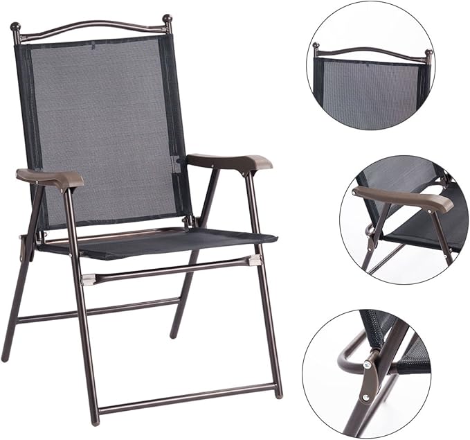 Giantex Set of 2 Patio Folding Chairs, Outdoor Patio Dining Chairs w/Armrest, Sling Back, Metal Frame, Outside Use for Lawn Camping Garden Pool Beach Yard Lounge, No Assembly, Black - Image 5
