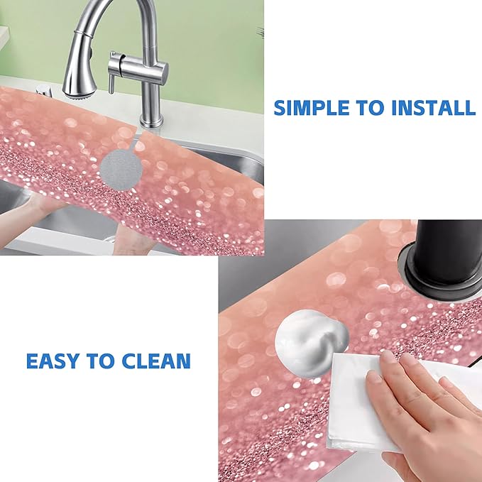 Abstract Pink Glitter Diamond Sink Faucet Absorbing Mat Sink Splash Guard - Image 5