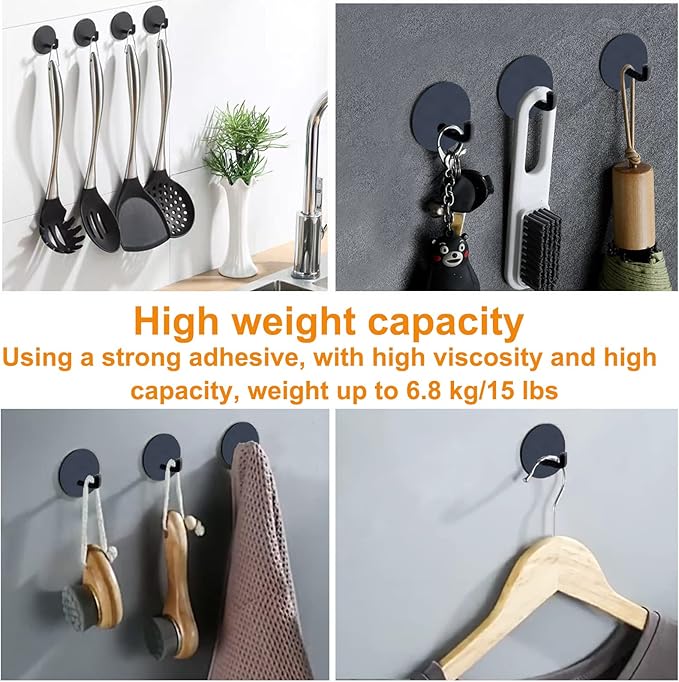 Adhesive Towel Hooks for Bathroom, 15LB Strong Hanger Stick on Wall and Door No - Image 2