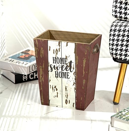 Small Wood Trash Can Wastebasket, Farmhouse Rectangular Garbage Can Waste Basket - Image 6
