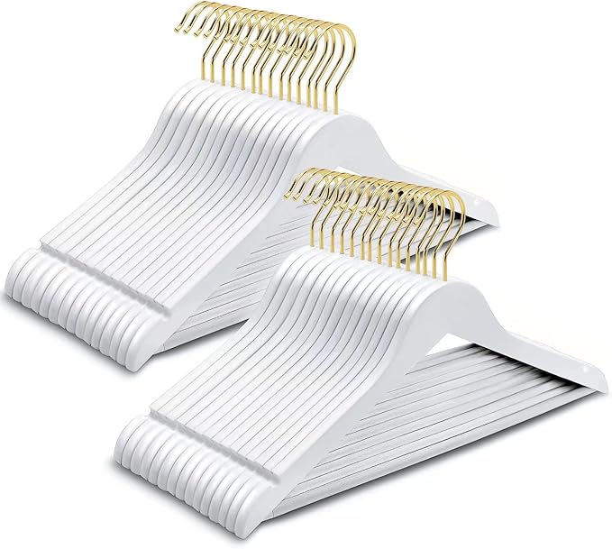 Amber Home 20 Pack Solid Wood Suit Coat Hangers, Smooth White Finish Wooden by AmberHome