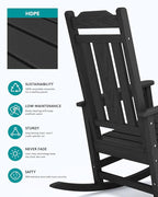 SERWALL Outdoor Rocking Chair Black Set of 8, All Weather Patio Rocking Chair, HDPE Poly Rocking Chair for Adults, Heavy Duty Front Porch Rocker - Image 5