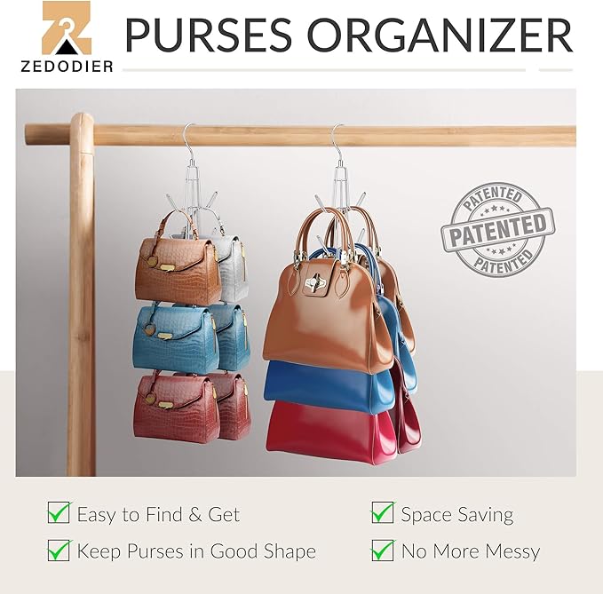 ZEDODIER Purse Organizer for Closet, 3 Pack Rotatable Sturdy Purse Hanger Bag - Image 2