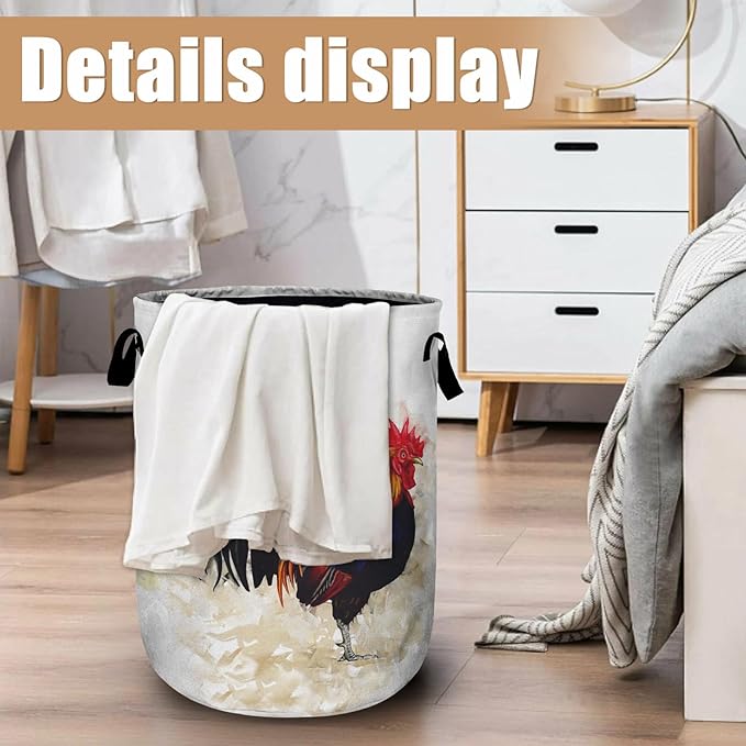 Vintage Rooster Laundry Basket, Farm Chicken Laundry Hamper Tote Bag Dirty - Image 6