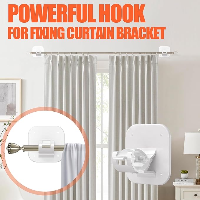 Adhesive Curtain Rods No Drilling Holder, No Drill Curtain Rod Brackets - Image 4