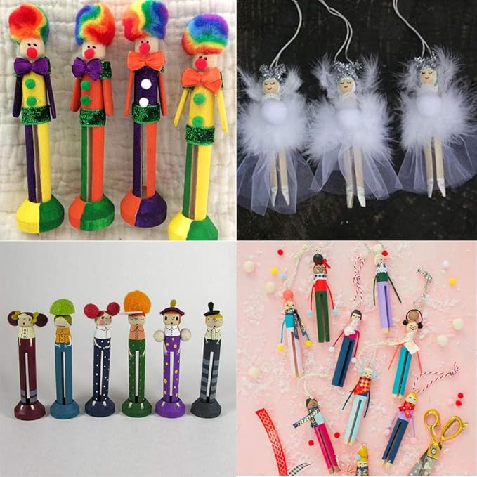 Winlyn 50 Sets Unfinished Wood Doll Pins Doll Clothespins Wooden Round Peg Wood - Image 4